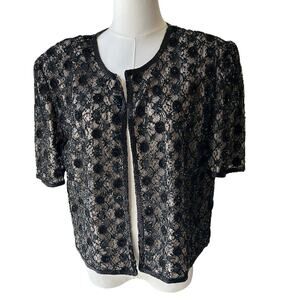 Vintage Stenay 100% Silk SZ XL Handmade Beaded/Sequin Black Bolero Blazer Women